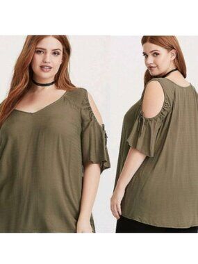 Torrid | Olive Green Cold Shoulder Top | Size 00
